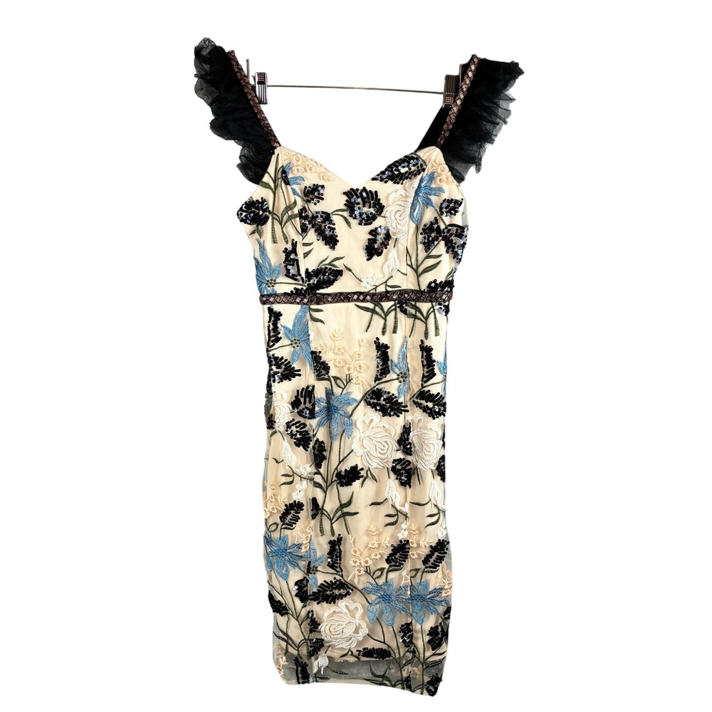 Lulus Show Stopper Dress M Midi Mesh Embroidered Sequin Floral Wedding Party - Picture 3 of 16